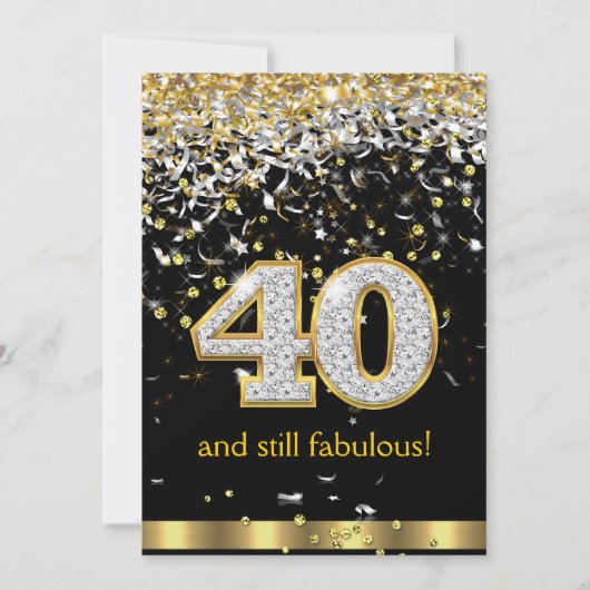 Invitation Fabulous 40 ans Rubans Dorés Argentés 40e Annivers (Devant)
