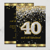 Invitation Fabulous 40 ans Rubans Dorés Argentés 40e Annivers (Devant / Derrière)