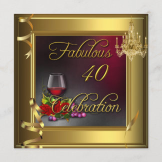 Invitation Fabulous 40 Celebration Crème Roses Vin Or