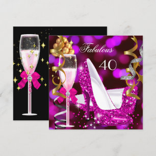 Invitation Fabulous 40 Rose Chaud Bulles Paillettes Or Fête 2
