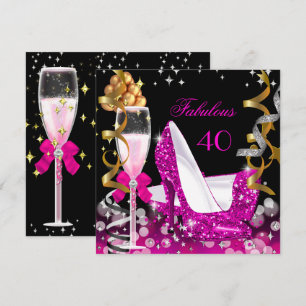 Invitation Fabulous 40 Rose Chaud Bulles Paillettes Or Fête 2