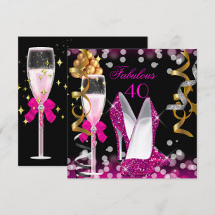 Invitation Fabulous 40 Rose Chaud Or Noir Bulles Fête