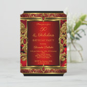 Invitation Fabulous 50 Anniversaire Rouge Rubis Jewel Damask  (Debout devant)