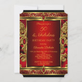Invitation Fabulous 50 Anniversaire Rouge Rubis Jewel Damask  (Devant)