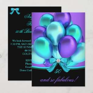 Invitation Fabulous 50 Anniversaire Turquoise Violet Noir 2