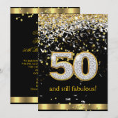 Invitation Fabulous 50 ans Rubans Dorés Argentés 50e Annivers (Devant / Derrière)