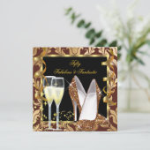 Invitation Fabulous 50 & Fantastic Brown Gold Damask Party (Debout devant)