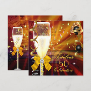 Invitation Fabulous 50 Fête d'anniversaire Champagne Or Noir
