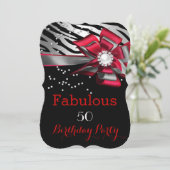 Invitation Fabulous 50 Fête Red Zebra Noir Perle Argent (Debout devant)