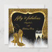 Invitation Fabulous 50 Party Champagne Doré Léopard (Devant)