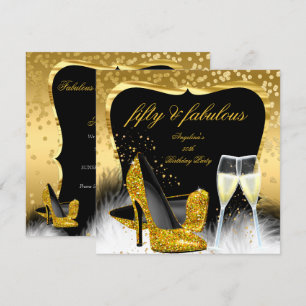 Invitation Fabulous 50 Party Chaussures à Talons Dorées Paill
