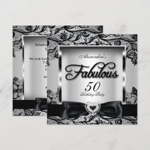 Invitation Fabulous 50 Soirée Gris Argent Damassé Noir Broder