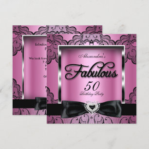 Invitation Fabulous 50 Soirée Pink Damask Noir Broderie Angla