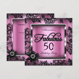 Invitation Fabulous 50 Soirée Rose Damas Noir Dentelle Perle