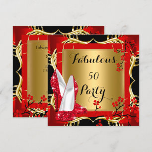 Invitation Fabulous 50 Talons Rouges Hauts Blossom Noir Or