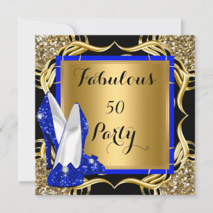 Invitation Fabulous 50 Talons Royal Bleu Pailleté Or
