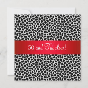Invitation Fabulous 50ème Impression Animale Noir Blanc Rouge