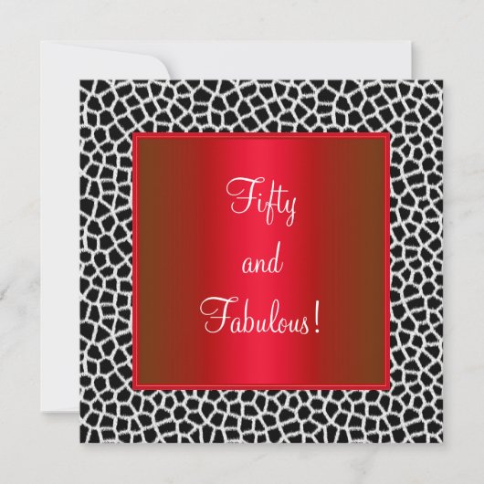 Invitation Fabulous 50ème Impression Animale Noir Blanc Rouge (Devant)