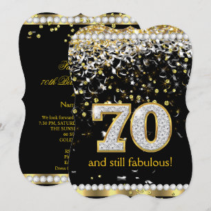 Invitation Fabulous 70 Rubans Dorés Argentés Fête 70 ans