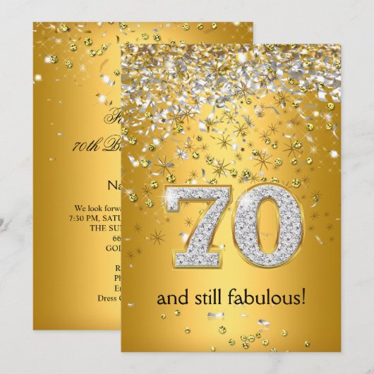 Invitation Fabulous 70 Rubans Dorés et Argentés 70e Anniversa (Devant / Derrière)