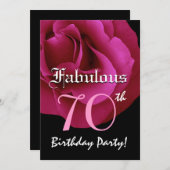 Invitation Fabulous 70th Birthday Party Ruby Red Rose W1485 (Devant / Derrière)