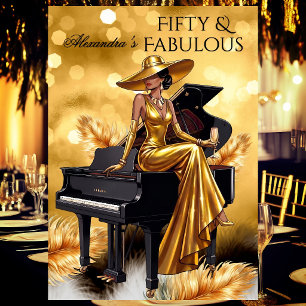 Invitation Fabulous Anniversaire Champagne Doré Piano Noir