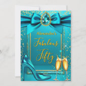 Invitation Fabulous Birthday Blue Teal Heel Champagne Gold (Devant)