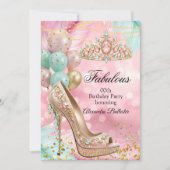 Invitation Fabulous birthday Blush Pink Teal Tiara Gold Heel (Devant)