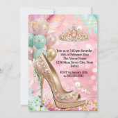 Invitation Fabulous birthday Blush Pink Teal Tiara Gold Heel (Dos)