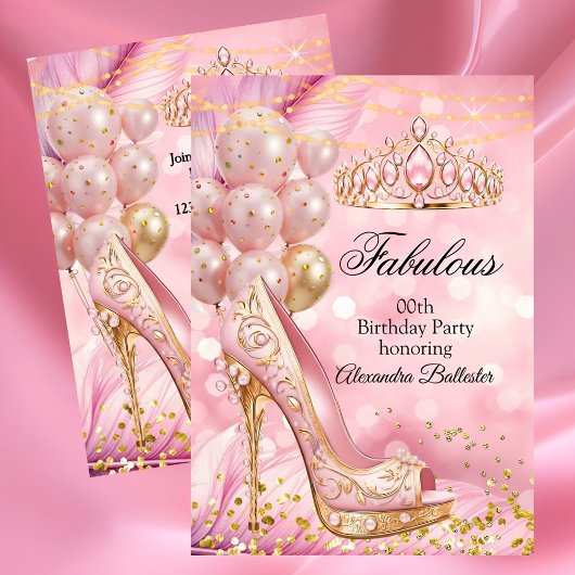 Invitation Fabulous birthday Blush Pink Tiara Gold Heel