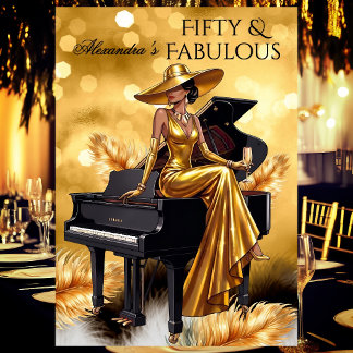 Invitation Fabulous Birthday Gold Champagne Piano Black