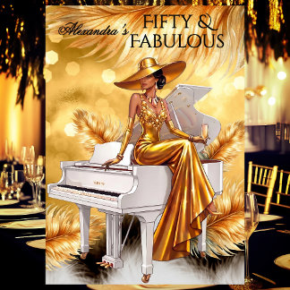 Invitation Fabulous Birthday Gold Champagne White Piano