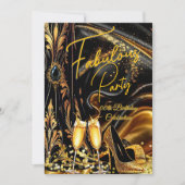 Invitation Fabulous Birthday Golden Heels Black Champagne (Devant)