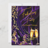 Invitation Fabulous Birthday Purple Gold Heels Champagne (Devant)