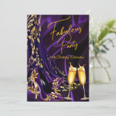 Invitation Fabulous Birthday Purple Gold Heels Champagne (Debout devant)
