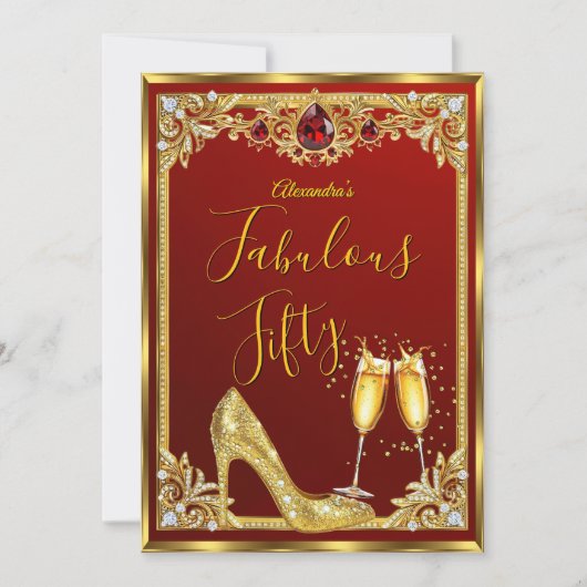 Invitation Fabulous Birthday Red Gold High Heel Champagne (Devant)