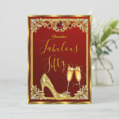 Invitation Fabulous Birthday Red Gold High Heel Champagne (Debout devant)