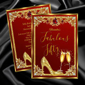 Invitation Fabulous Birthday Red Gold High Heel Champagne