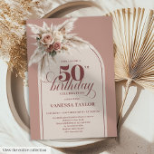 Invitation Fabulous Boho Dusty Pink Pampas Floral 50 Birthday