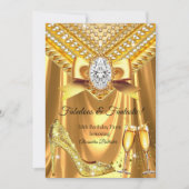 Invitation Fabulous Champagne birthday Gold Heel Diamonds (Devant)