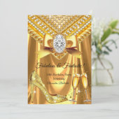 Invitation Fabulous Champagne birthday Gold Heel Diamonds (Debout devant)