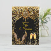 Invitation Fabulous Champagne birthday Leopard Gold Heel Gems (Debout devant)