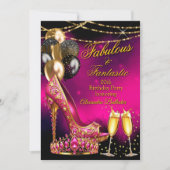 Invitation Fabulous Champagne birthday Pink Tiara Gold Heel (Devant)