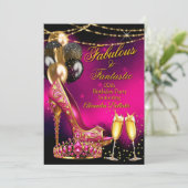 Invitation Fabulous Champagne birthday Pink Tiara Gold Heel (Debout devant)
