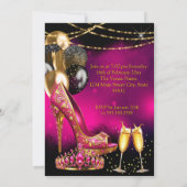 Invitation Fabulous Champagne birthday Pink Tiara Gold Heel (Dos)