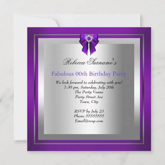 Invitation Fabulous Chaussure Argent violet fête d'anniversai (Dos)