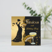 Invitation Fabulous Deco Lady 50th Birthday Party Gold Black (Debout devant)