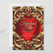 Invitation Fabulous Elegant Birthday Gold Red Silk Gems (Devant)
