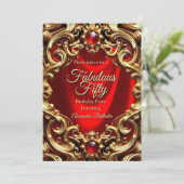 Invitation Fabulous Elegant Birthday Gold Red Silk Gems (Debout devant)
