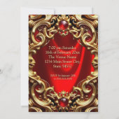 Invitation Fabulous Elegant Birthday Gold Red Silk Gems (Dos)